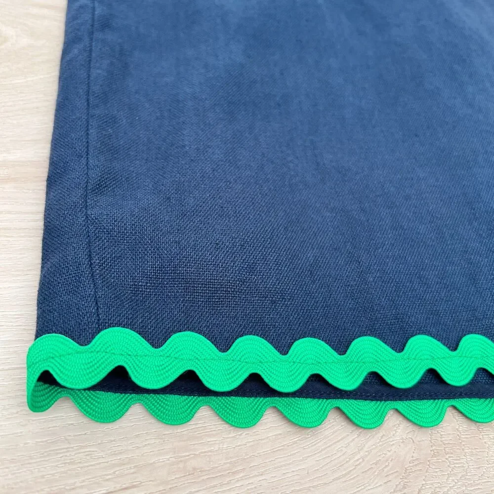 J.Crew Navy Blue Green Ric Rac Linen Retro Preppy Twee Revival Pencil Skirt Sz 6
